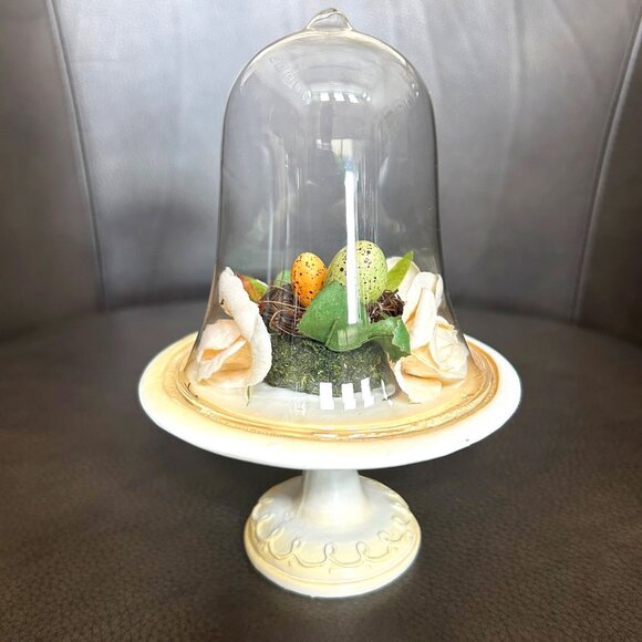 Spring Farmhouse Cottagecore Dome Cloche Birds Nest Decor - Picture 1 of 8